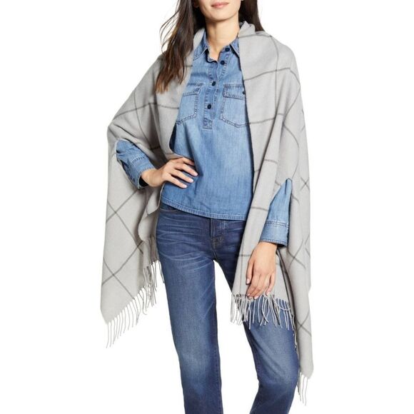 Madewell Windowpane Scarf Ashen Grey - Picture 1 of 7